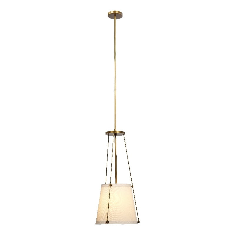Antique Brass and Linen Drum Pendant Light