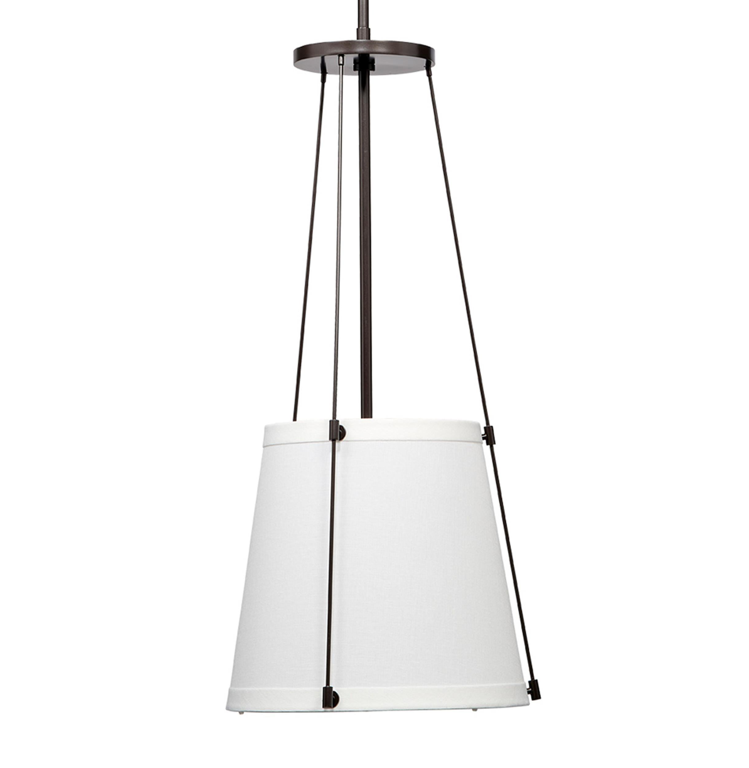 Bronze 1-Light Pendant with Off-White Linen Drum Shade