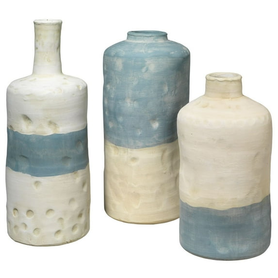 Jamie Young Co Coastal Ceramic Sedona Vessels in Blue (Set of 3)