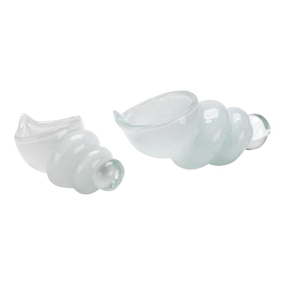 Hand Blown White Glass Coastal Shell Figurines Set