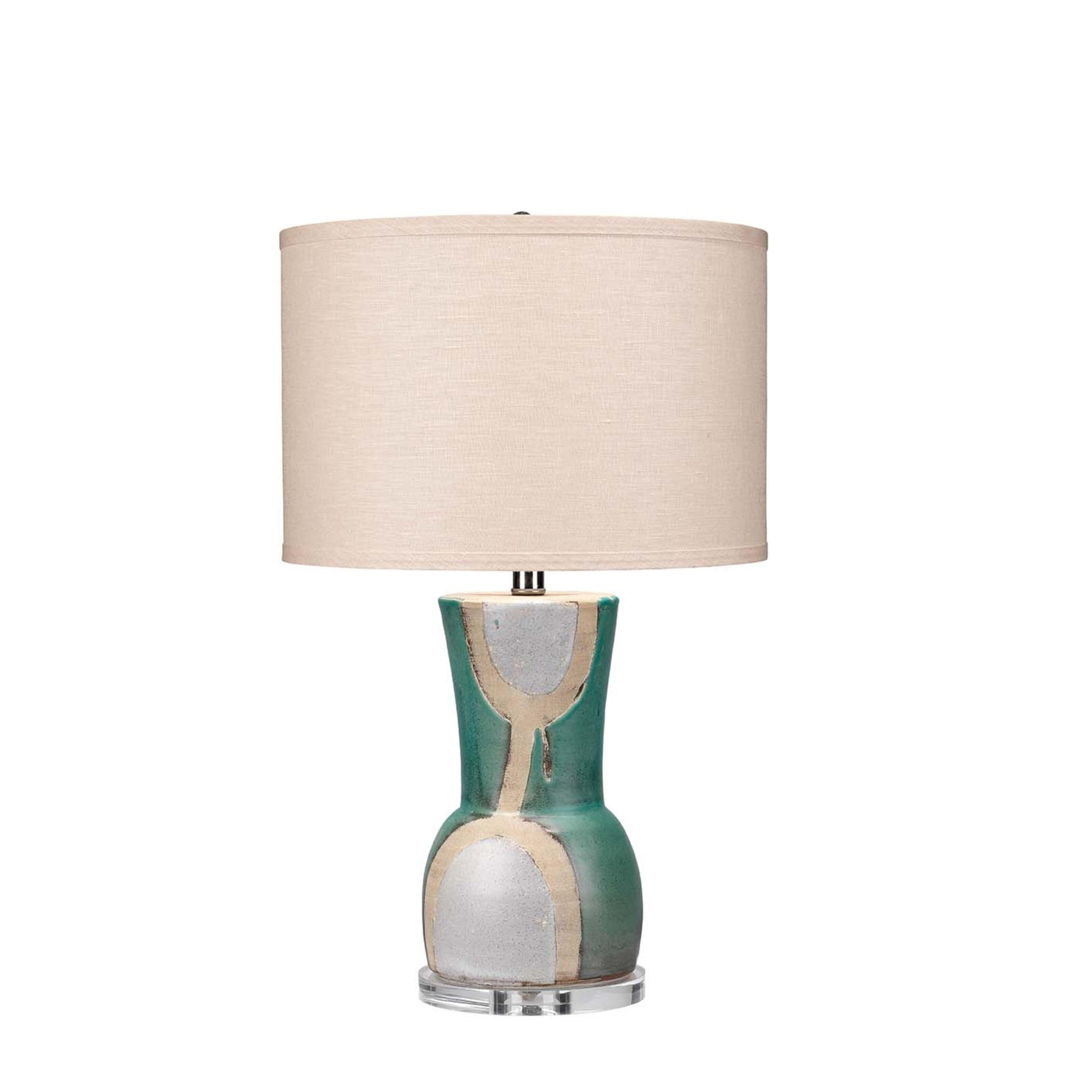 Aqua White Ceramic Table Lamp with Linen Shade