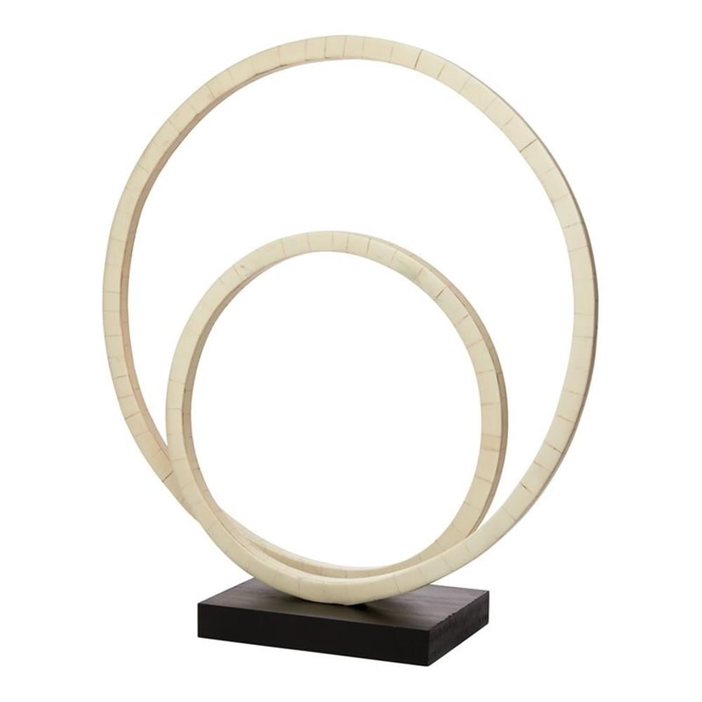 Natural Bone Resin Double Ring Sculpture with Black Base