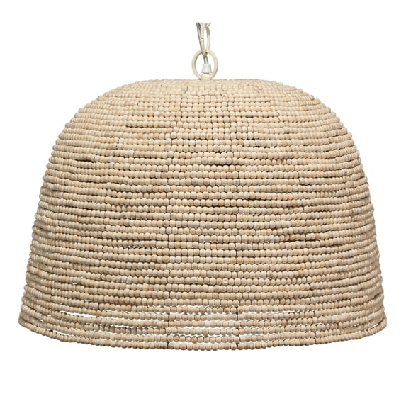 Jamie Young Co High Tide Coastal Iron Mango Wood Pendant in Off White Beads