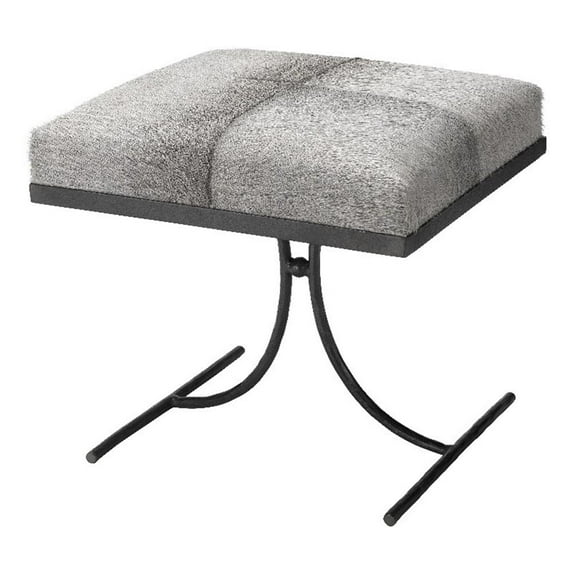 Jamie Young Co Kai 18" Transitional Leather & Iron Stool in Gray/Black