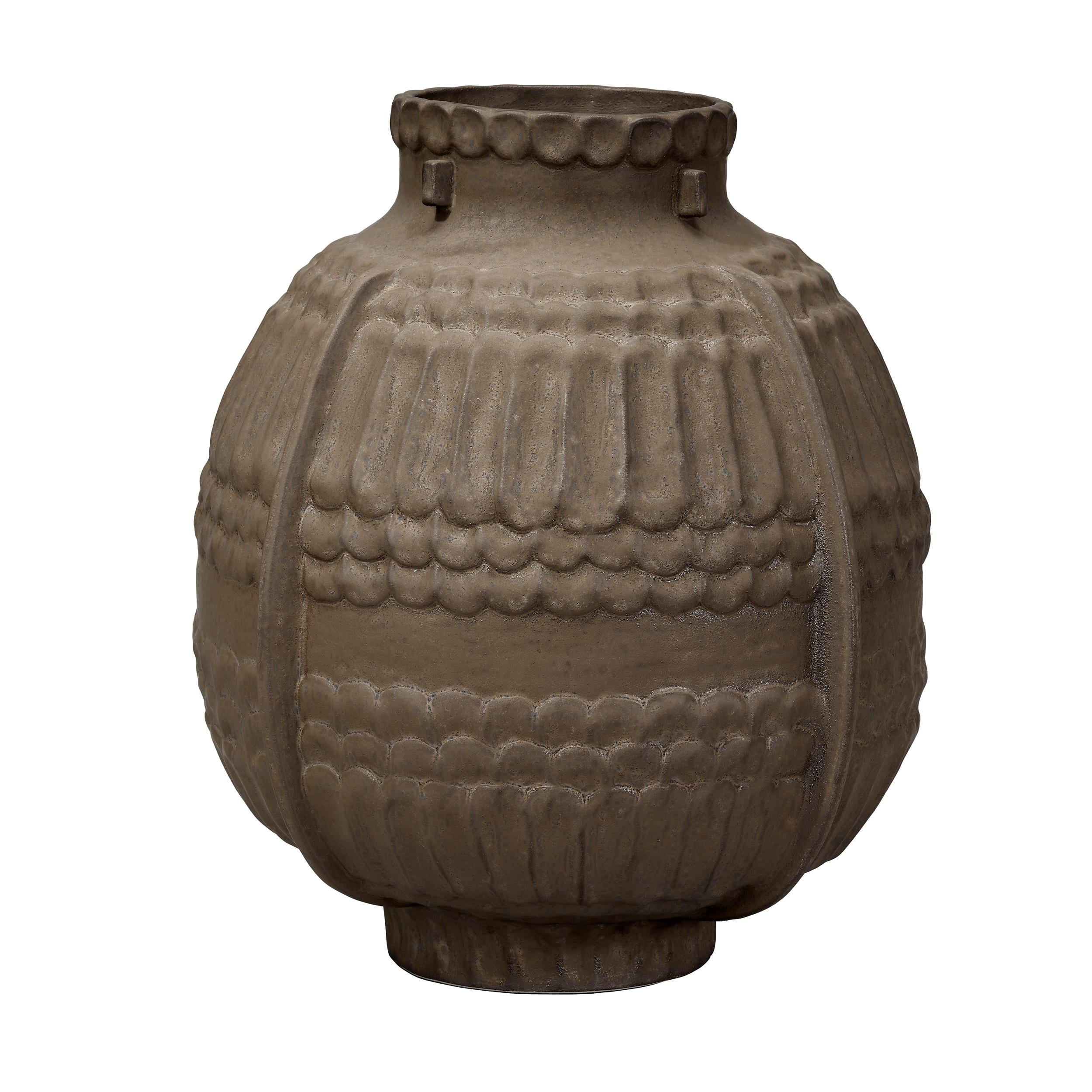 Taupe Porcelain Decorative Vase with Textured Design