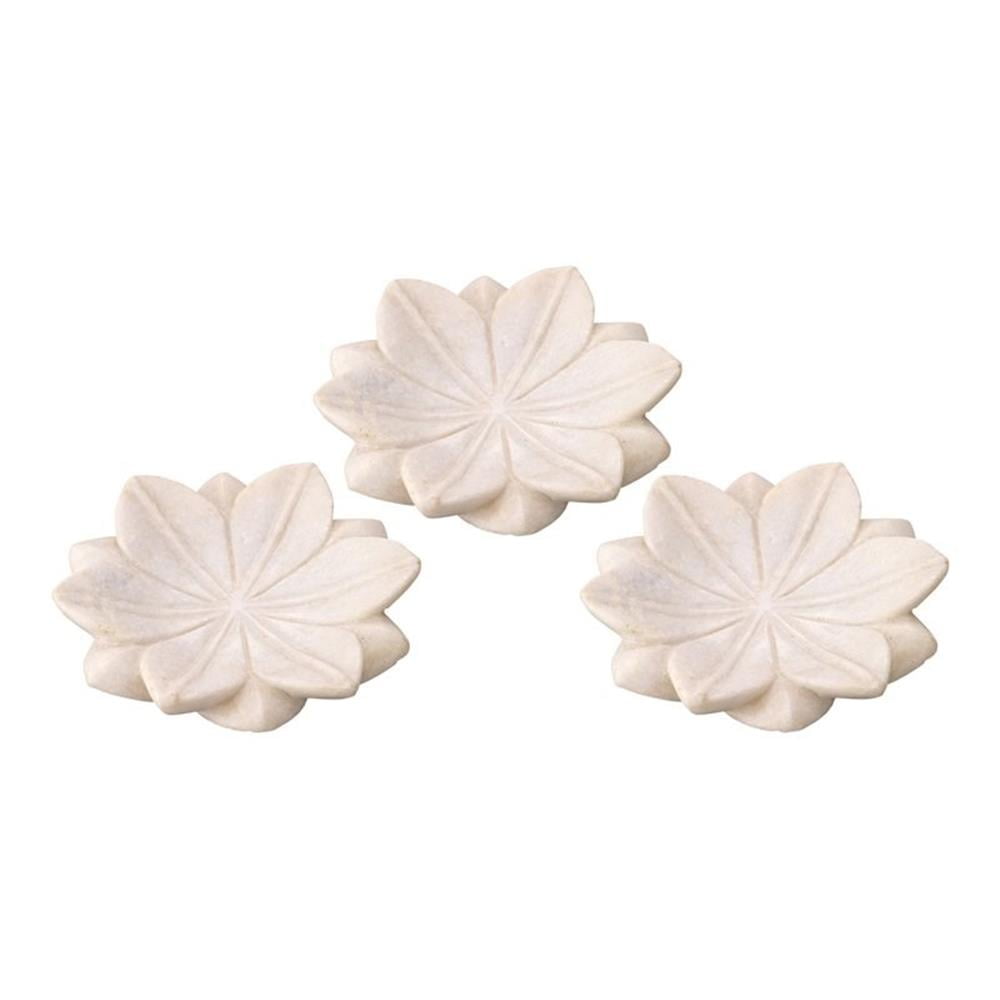 Set of 3 Small White Lotus Marble Decorative Plates