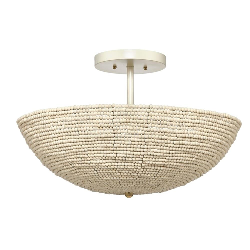 Natural Cream Mango Wood Beaded Semi Flush Mount Light
