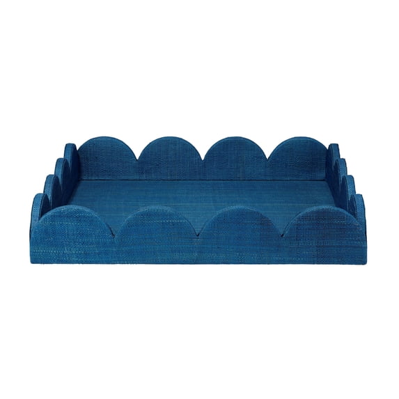 Jamie Young Co Wonderland Scalloped Decorative Raffia Tray Indigo