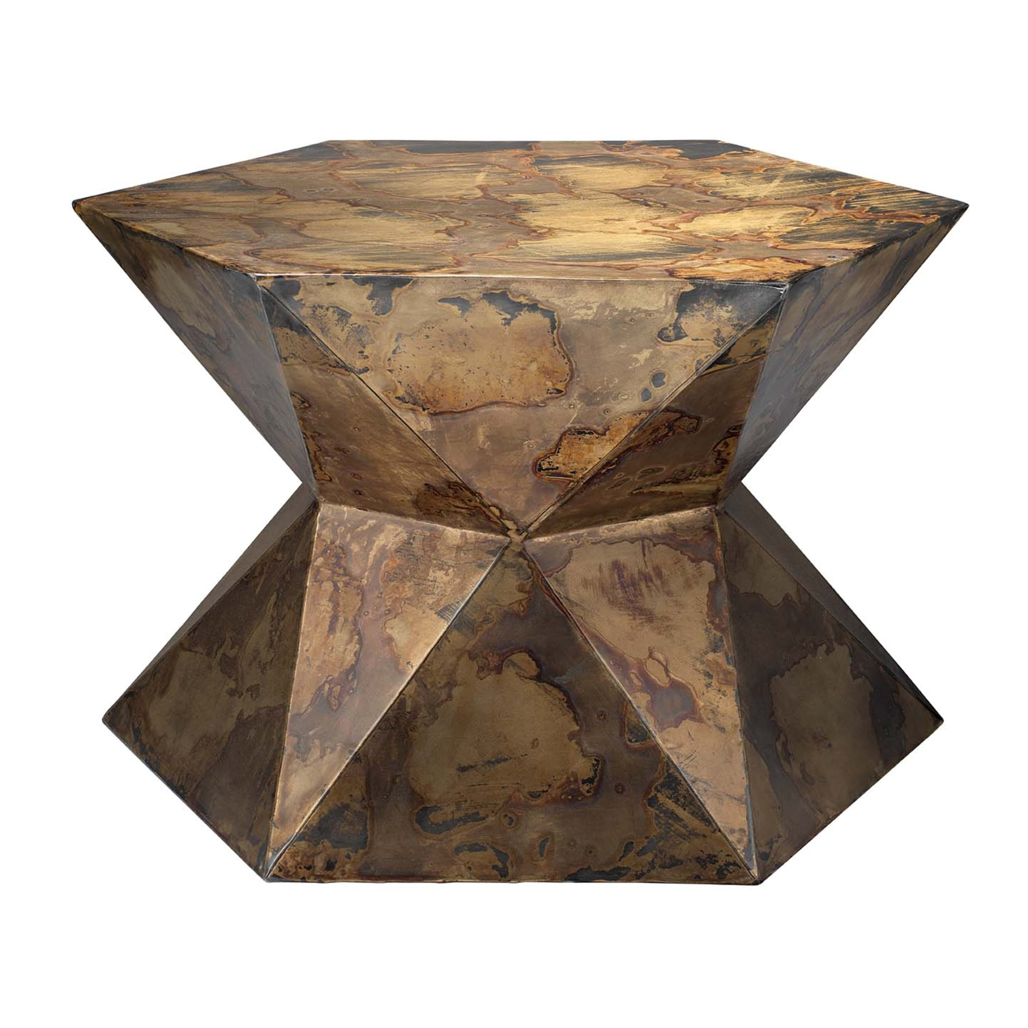 Cosmic Rustic Patina Iron Prism Side Table 19"x16.5"