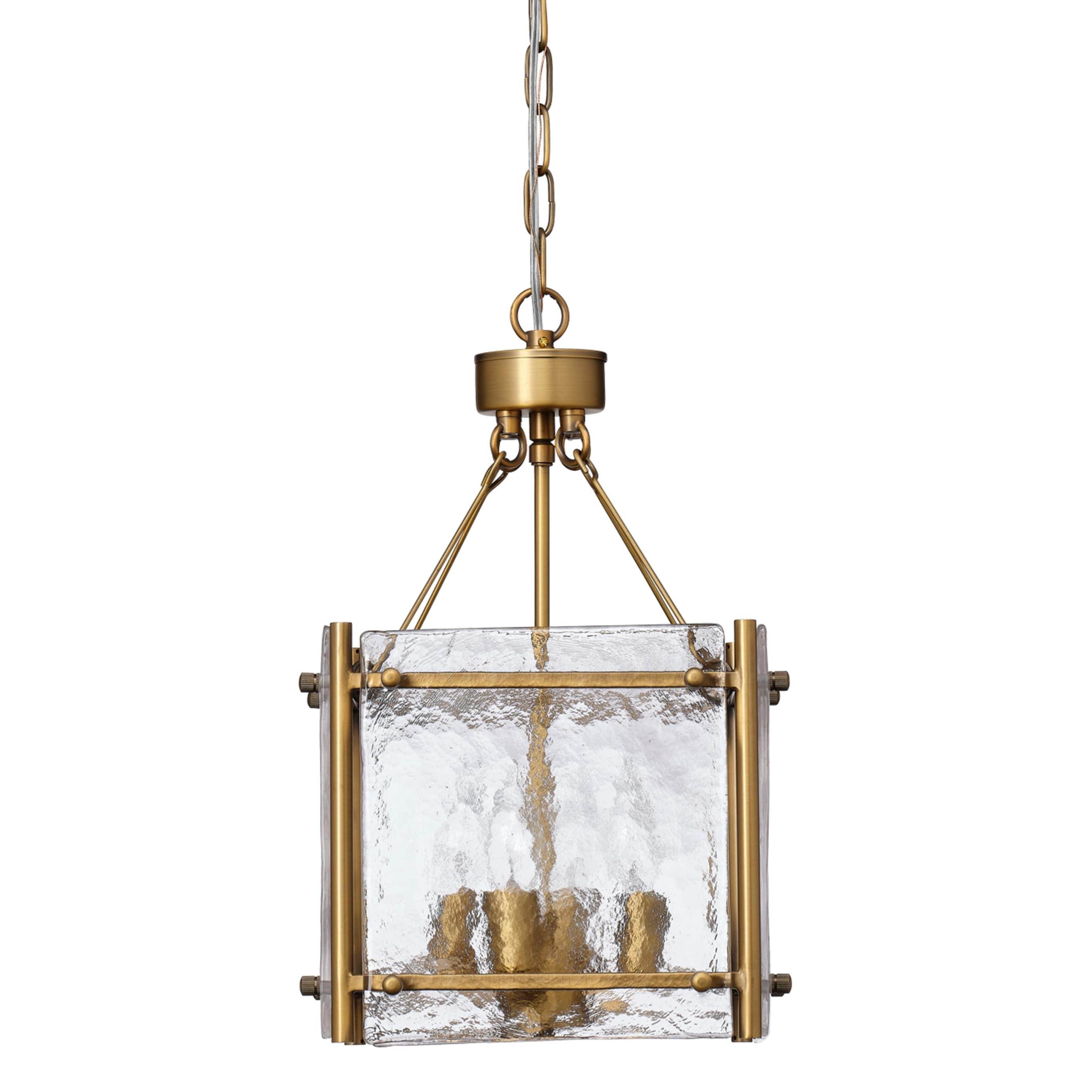 Antique Brass 4-Light Chandelier with Textured Glass Shade