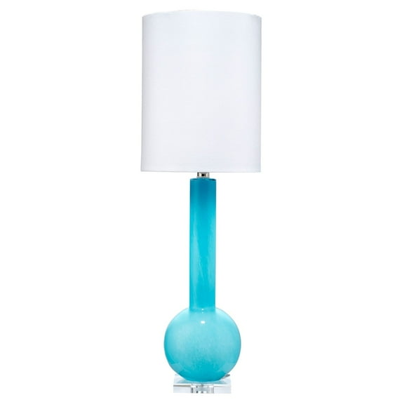 Jamie Young Studio Glass Table Lamp With Tall Thin Drum Shade Blue