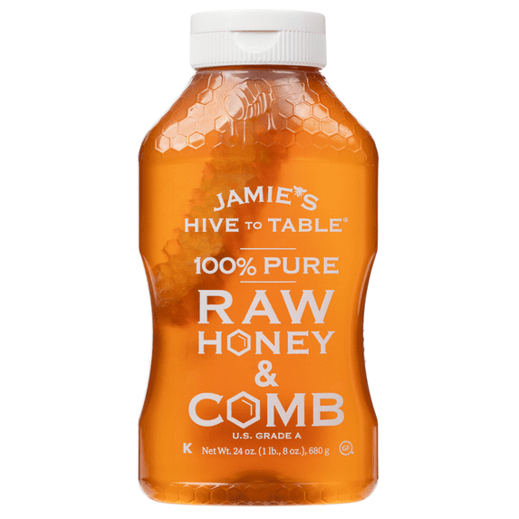 Jamie’s Hive to Table 100% Pure Raw Honey & Honey Comb, Nature Made, No Fillers, 24oz Bottle