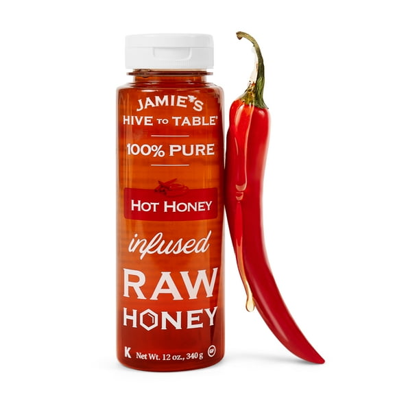 Jamie's Hive to Table Hot Honey 12oz, Raw Honey, 100% Pure, Natural, Squeeze Bottle
