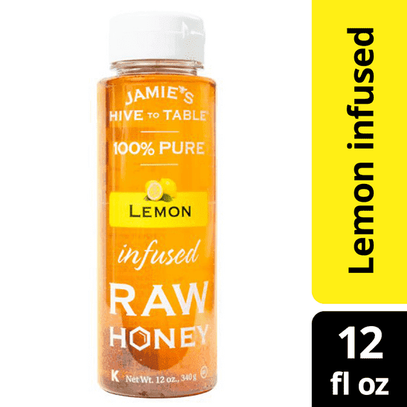 Jamie's Hive to Table Lemon Infused Raw Honey Pure Honey 12 oz Bottle