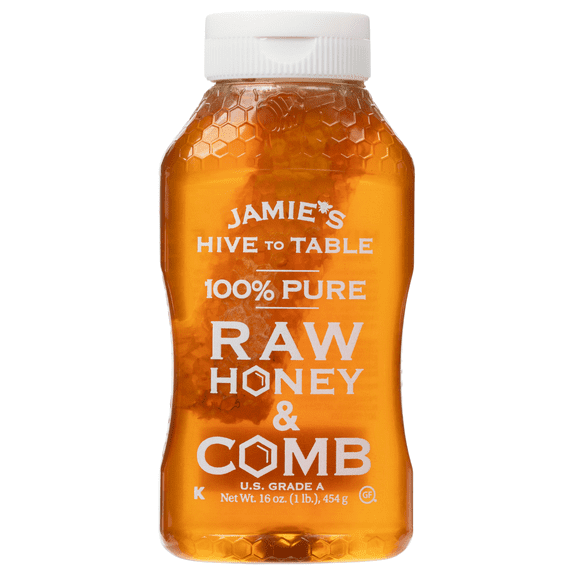 Jamies Hive to Table 100% Raw Honey & Comb, Premium, Pure Honey, 16 oz Bottle