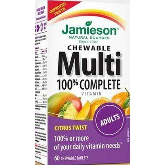 Jamieson 100% Complete Chewable Multivitamin for Adults Citrus Twist Multi, 60 chewable tabs