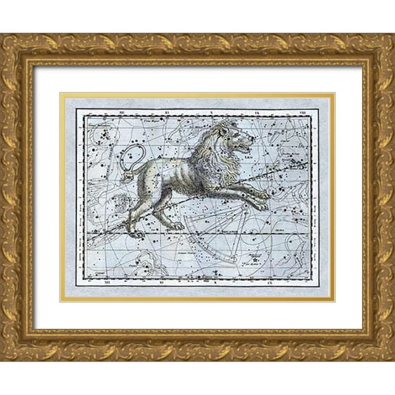 Jamieson, Alexander 24x19 Gold Ornate Wood Framed with Double Matting Museum Art Print Titled - Maps of the Heavens: Leo - The Nemean Lion