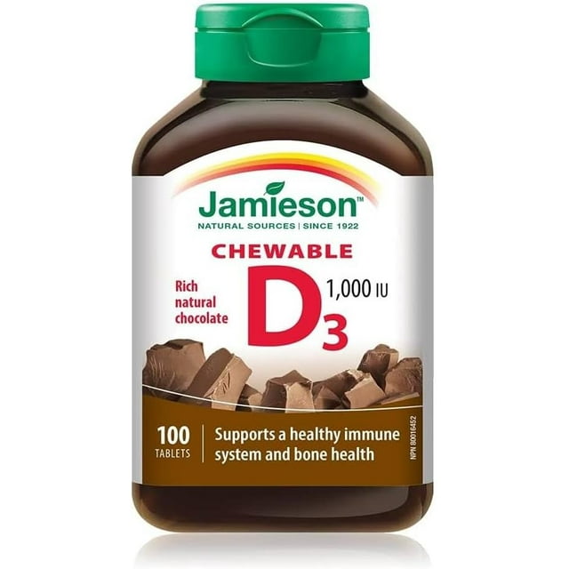 Jamieson Natural Chocolate Flavour Chewable Vitamin D 1,000 IU 100