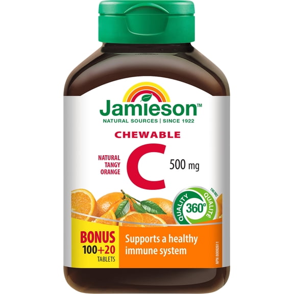 Jamieson Vitamin C Orange Chewable 500mg 120 Tablets, {Imported from Canada}