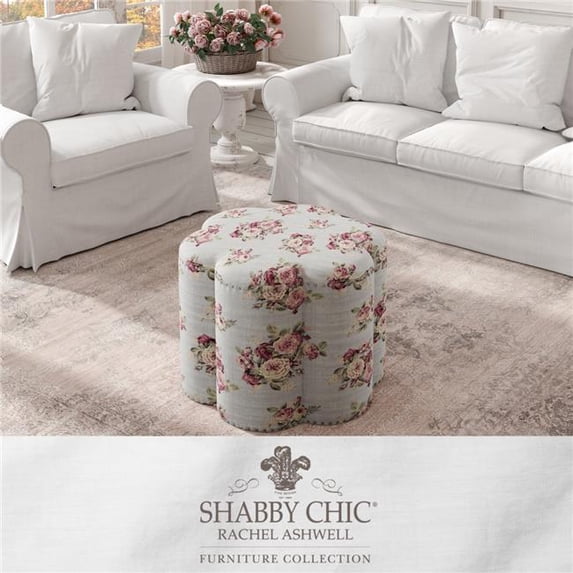 Jamil Ottoman Manor Floral Linen 24.5L x 24.5W x 18.5H Upholstered Nailhead Trim