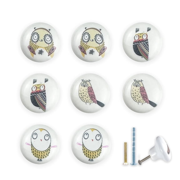 Jamjam 1.5" 8PCS Ceramic Cute Cartoon Decorative Kids Nursery Room Drawer Knob Handle Birds Animal Theme Cabinet Dresser Knobs Wardrobe Door Pulls