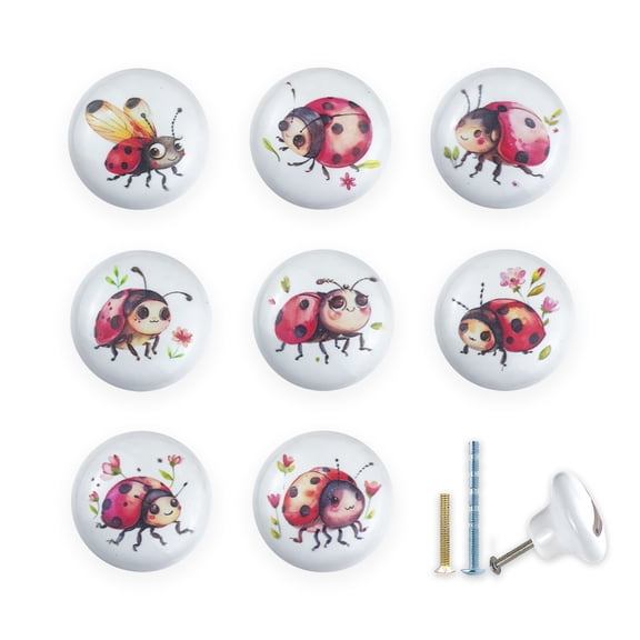 Jamjam 1.5" 8PCS Insect Ladybug Animal Insect Flowers Theme Cabinet Kitchen Pulls Handles Cupboard Wardrobe kids Dresser Drawer Knobs