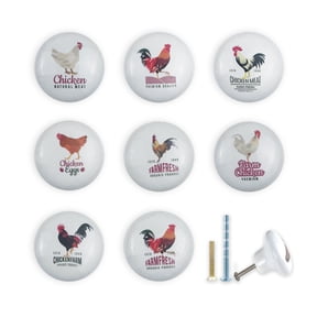 Jamjam 1.5" Set of 8 Farmhouse Rustic Cabinet Door Ceramic Knobs Chicken Farm Animal Kitchen Dresser Drawer Pulls and Knobs
