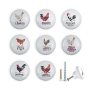 Jamjam 1.5" Set of 8 Farmhouse Rustic Cabinet Door Ceramic Knobs Chicken Farm Animal Kitchen Dresser Drawer Pulls and Knobs