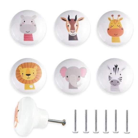 Jamjam 6 Pack 1.5" 6pack Kids Nursery Animal Ceramic Cute Door Cabinet Decorative Cabinet Dresser Drawer
