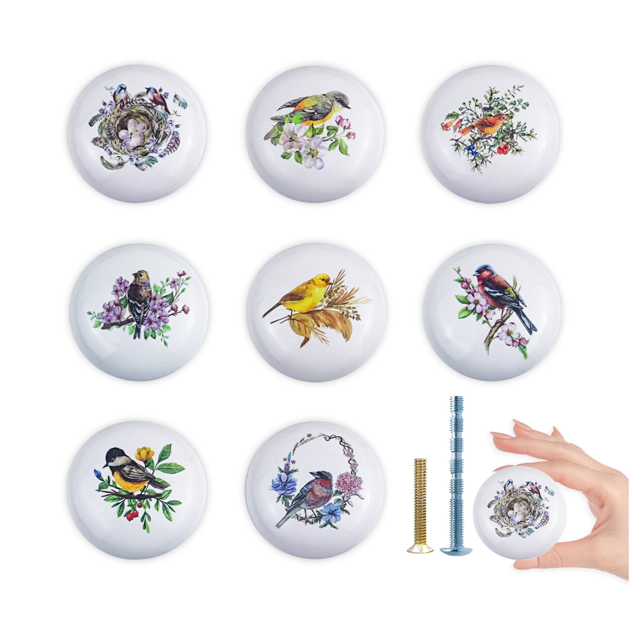 Jamjam 8 Pack 1.5"Flower Ceramic Cabinet Knob Unique Vintage Kitchen Door Dresser Drawer Pulls