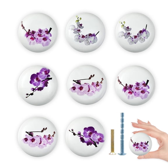 Jamjam 8 Pack 1.5"Flower Ceramic Cabinet Knob Unique Vintage Kitchen Door Dresser Drawer Pulls