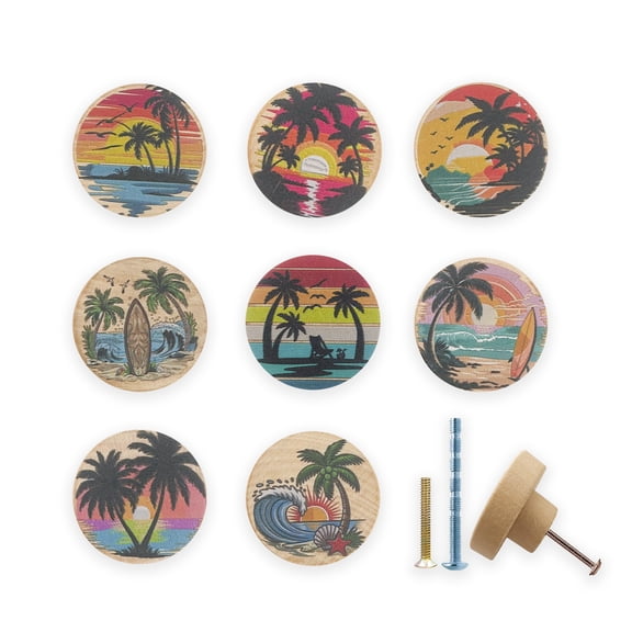 Jamjam 8Pack 1.5" Wooden Seaside Coconut Tree Decorative Cabinet Kitchen Drawer Dresser Knobs Cupboard Wardrobe Furniture Drawer Handles Pulls