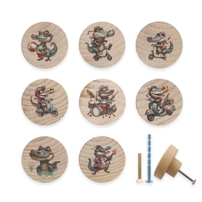 Jamjam 8Pack 1.8" Wooden Crocodile Animal Themed Knob Decorative Cabinet Wardrobe Cupboard Door Children Room Nursery Drawer Pulls and Knobs