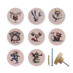 Jamjam 8Pack 1.8" Wooden Fun Cute Unique Forest Animals Decorative Cabinet Kitchen Cupboard Door Handle Kids Nursery Furniture Dresser Drawer Pulls and Knobs
