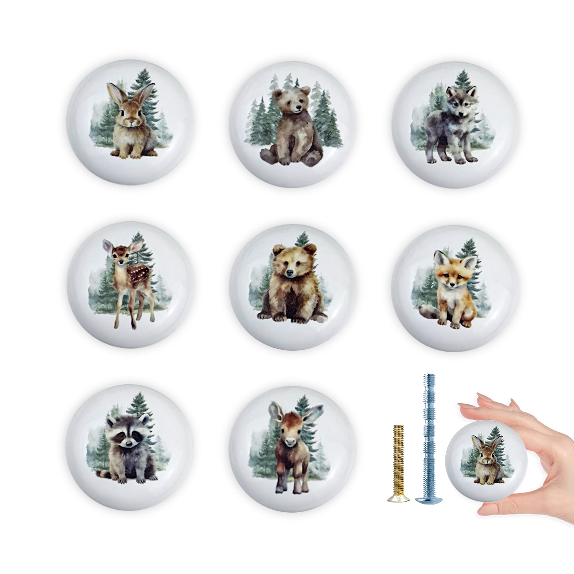 Jamjam 8Pack1.5"Jungle Animals Ceramic Cabinet Knob Safari Animals Kids Cabinet Room Dresser Drawer Handle Pulls