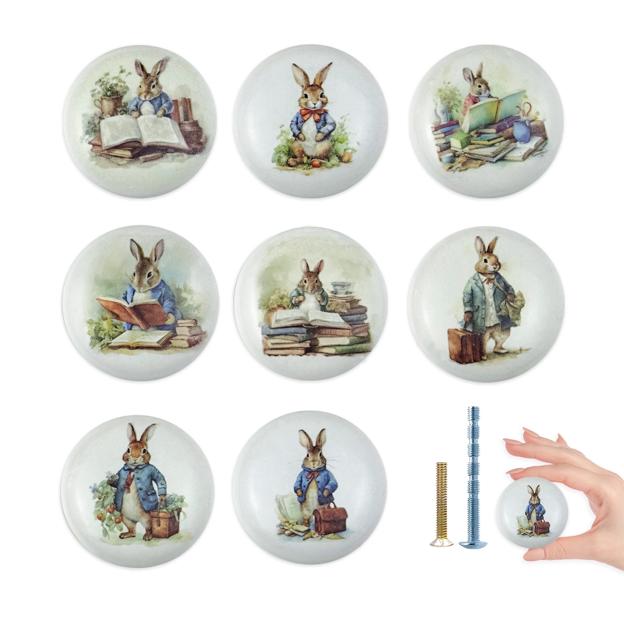Jamjam 8Pack1.5"Rabbit Theme Ceramics Knob Safari Animal Nursery Room Cabinet Dresser Drawer Knobs Handles and Pulls