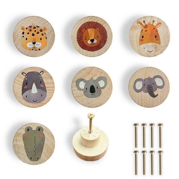 Jamjam Animal Wood Dresser Cabinet Drawer Knobs Round Unique Decorative Wooden Drawer Knobs for Kids Cabinets