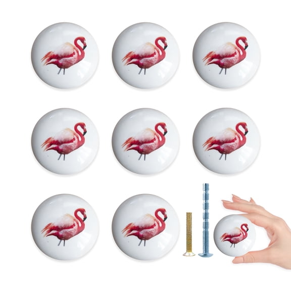 Jamjam Flamingo Ceramics Knob Handles Set of 8 1.5" Cute Unique Kitchen Cabinet Door Dresser Drawer