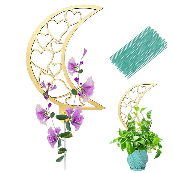 Jamjam Plant Trellises 23'' Wooden Moon Indoor Trellis,Hoya Small Trellis for Potted Plants for Potted Climbing Vine Ivy Flower Supports Stakes Lattice Garden Houseplant Training Accessories.