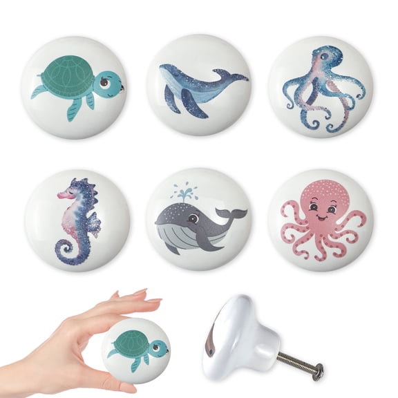 Jamjam Set of 6 Ceramic Coastal Beach Starfish Themed Cabinet Dresser
