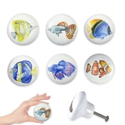 Jamjam Set of 6 Ceramic Kids Nursery Cute Fish Cabinet Door Coastal Beachy Dresser Drawer Knobs and Pulls Handles 1.5 X 1.5 Inches