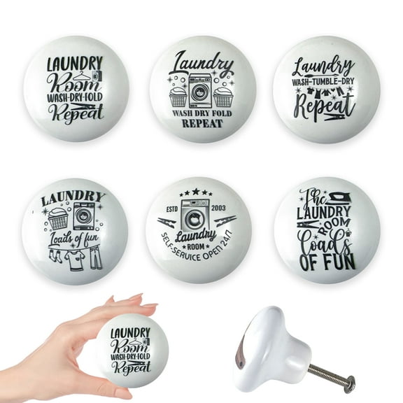 Jamjam Set of 6 Vintage Ceramic Cabinet laundry room Furniture Handles Dresser Drawer knobs and Pulls 1.5 x 1.5 Inches