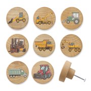 Jamjam Set of 8 Wood Boy Room Backhoe Construction Vehicle Cabinet Dresser Drawer Knobs and Unique Door Pulls Handles 1.8 X 1.8 Inches