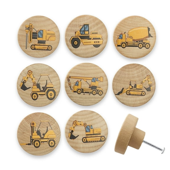 Jamjam Set of 8 Wooden Construction Vehicle Digger Vehicle Theme Boys Bedroom Furniture Cabinet Dresser Drawer Knobs and Pulls 1.8 X 1.8 Inches