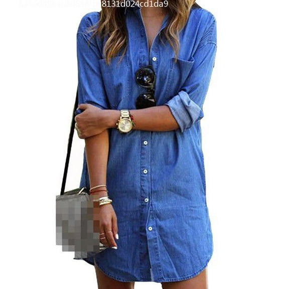 Jamlynbo Women's Denim Shirt Casual Long Sleeve Button Down Dress