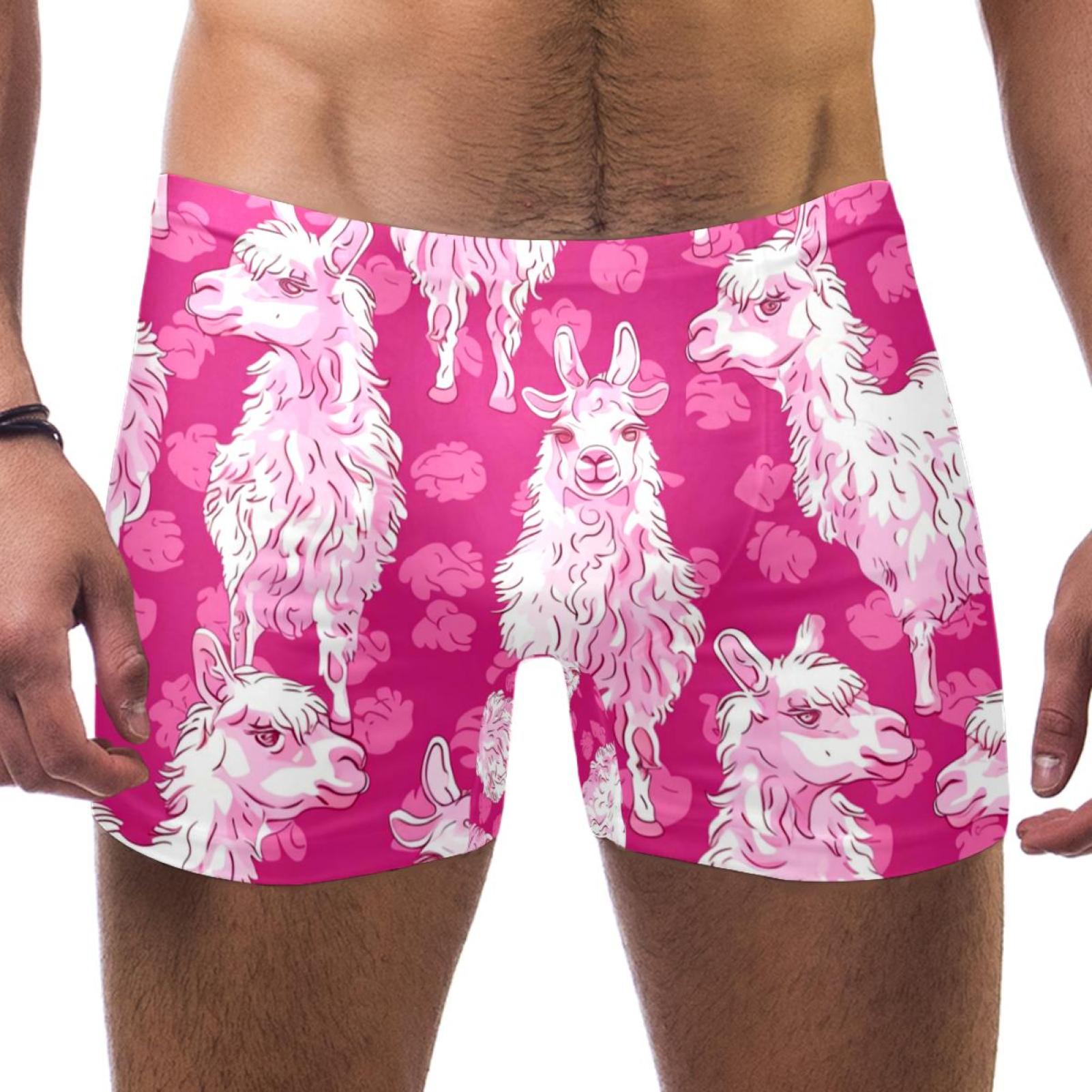 Jammers for Men, Swim Briefs for Men, Llama Cartoon Animal Pink