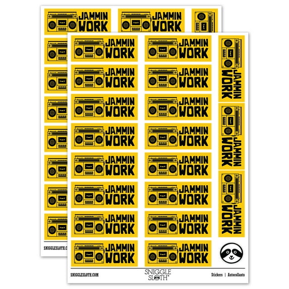 Jammin Work Stereo Teacher Student School Sticker Set - Yellow - Gloss Finish - 2.00" Large
