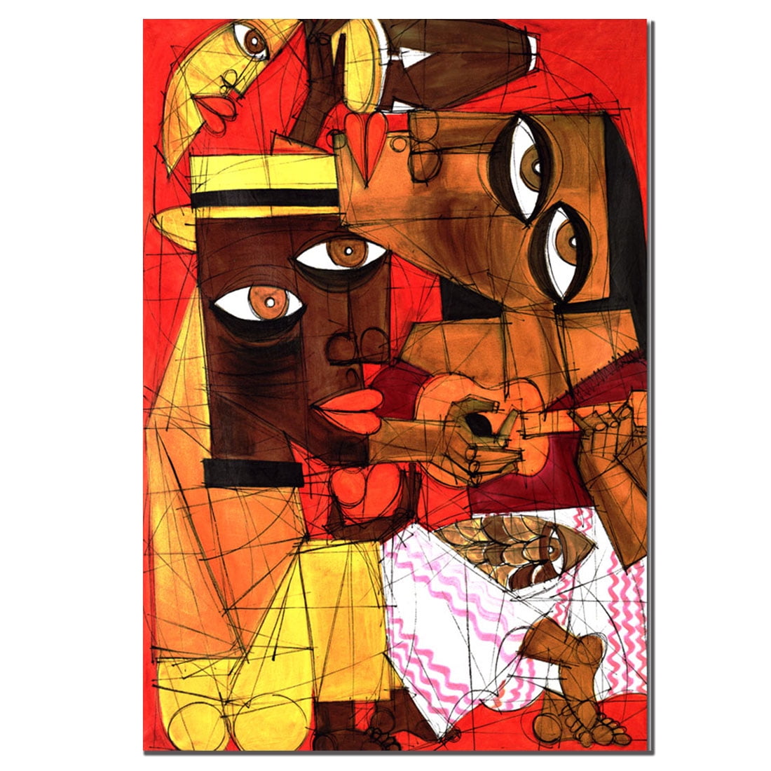 Vibrant Abstract Portrait Canvas Art in Red and Brown