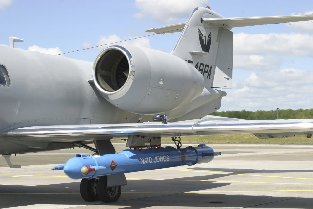 Jamming pod on a Learjet Hohn Air Base Germany Canvas Art - Timm ZiegenthalerStocktrek Images (18 x 12)