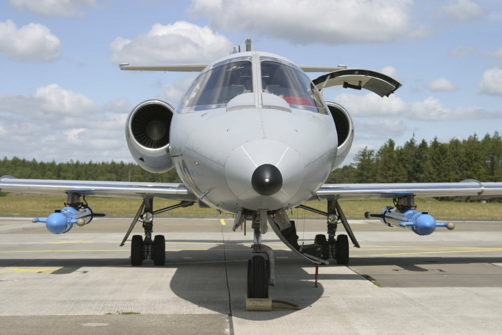 Jamming pods on a Learjet Hohn Air Base Germany Canvas Art - Timm ZiegenthalerStocktrek Images (18 x 12)